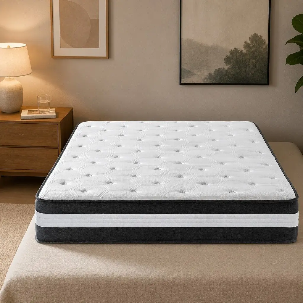 King Mattress Medium Firm 25cm 5 Zone Pocket Spring Cool Gel Black White