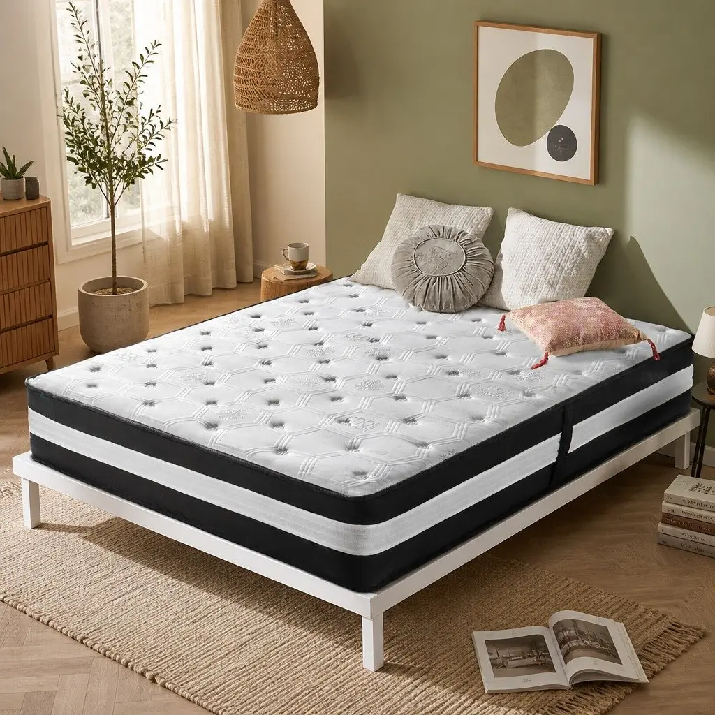 King Mattress Medium Firm 25cm 5 Zone Pocket Spring Cool Gel Black White