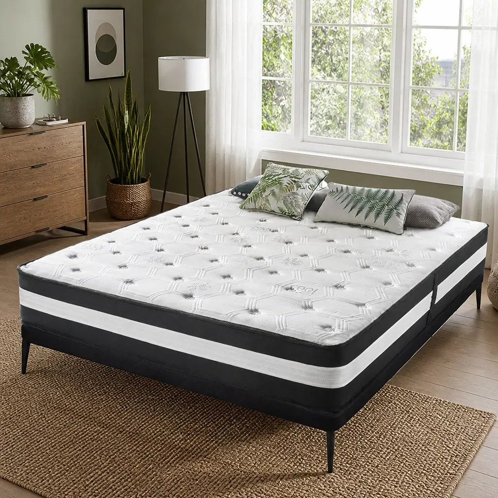 King Mattress Medium Firm 25cm 5 Zone Pocket Spring Cool Gel Black White