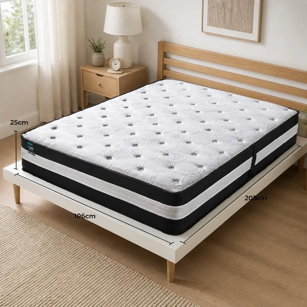 King Single Cooling Mattress 5 Zone Pocket Spring 25cm Medium Firm Bed Sleep