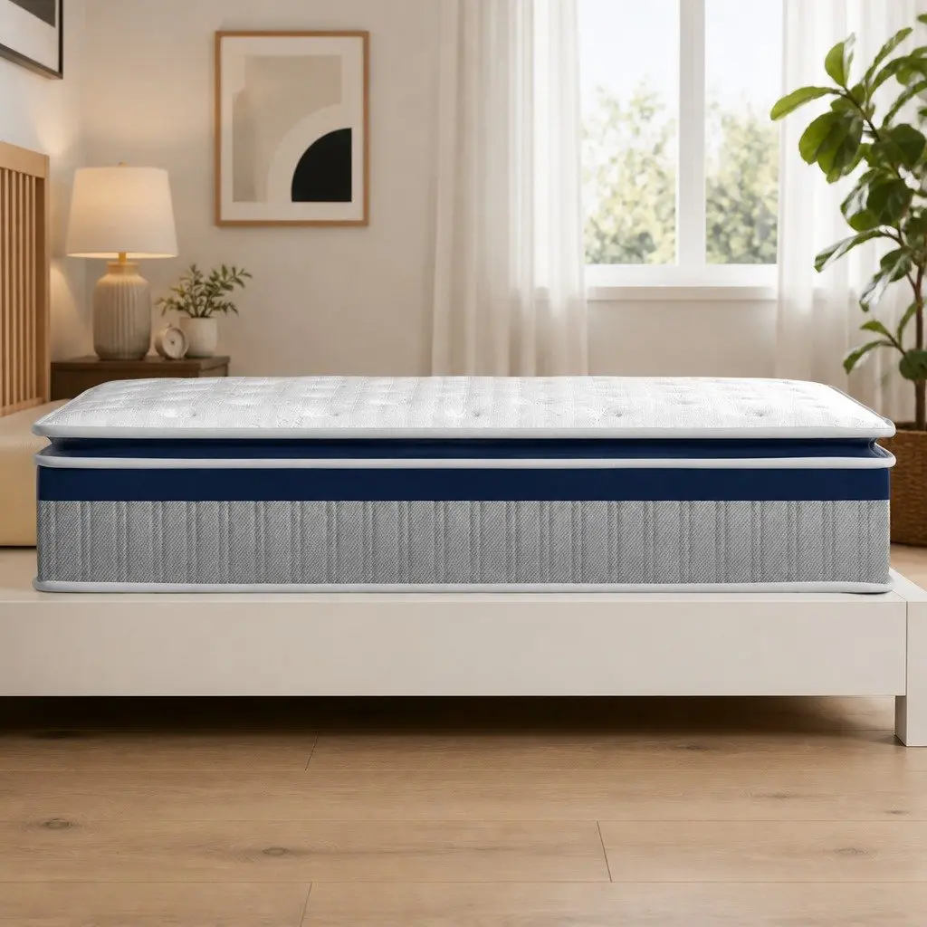 King Single Spring Mattress Pillow Top 32cm White Pocket Coil Bed Support System