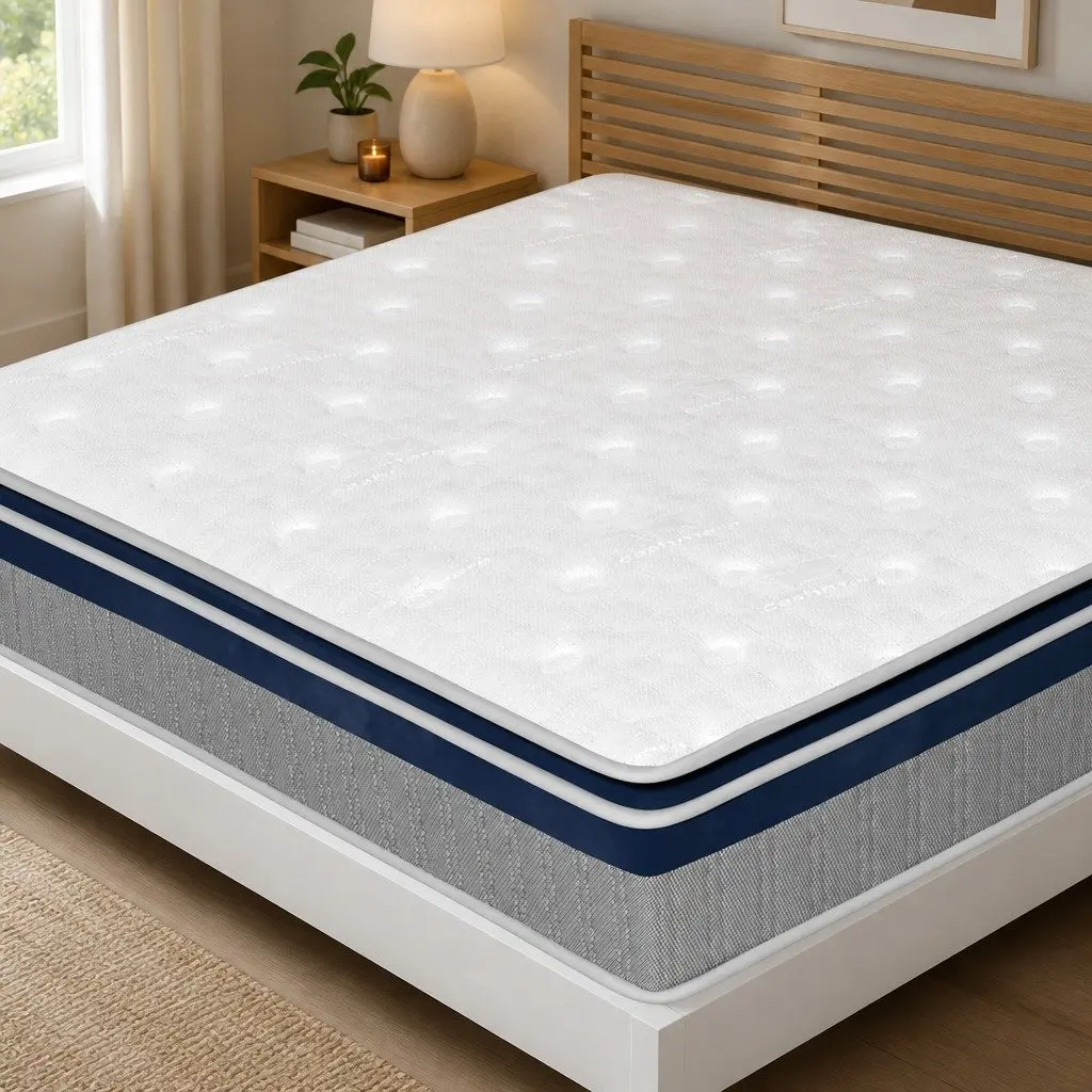 King Single Spring Mattress Pillow Top 32cm White Pocket Coil Bed Support System