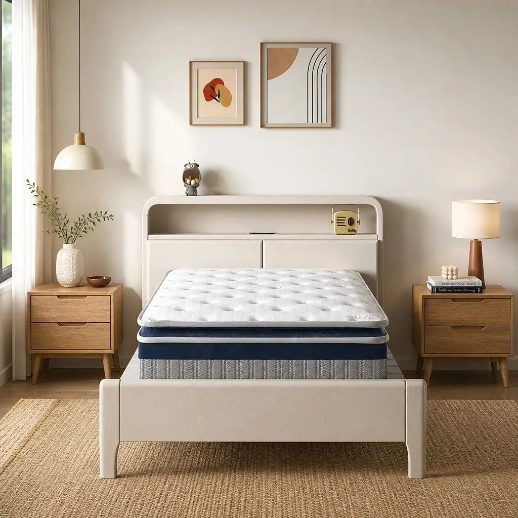 King Single Spring Mattress Pillow Top 32cm White Pocket Coil Bed Support System