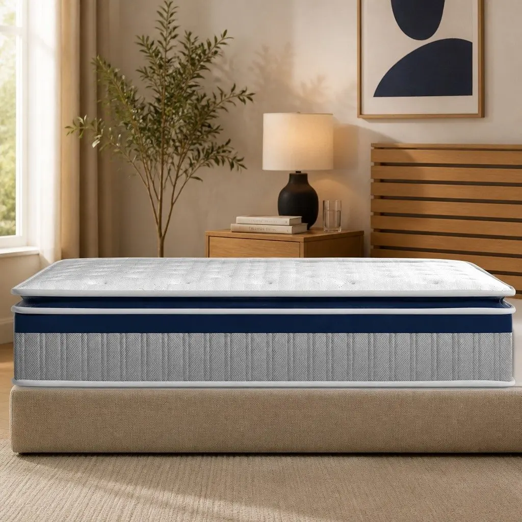 Single Mattress 7-Zone Pocket Coil Support 32cm Thick White Pillow Top