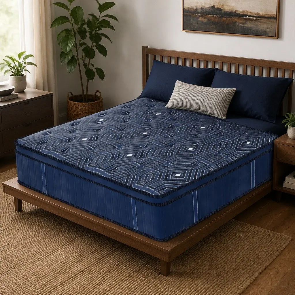 Euro Top Double Mattress 30cm Blue with 7 Zone Pocket Spring System and High Density Foam for Support and Comfort