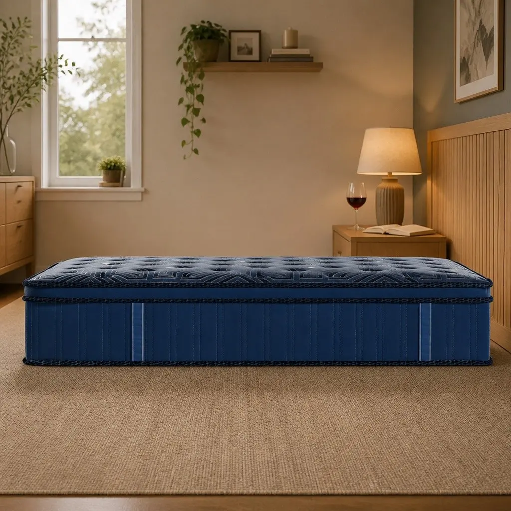 Euro Top Double Mattress 30cm Blue with 7 Zone Pocket Spring System and High Density Foam for Support and Comfort