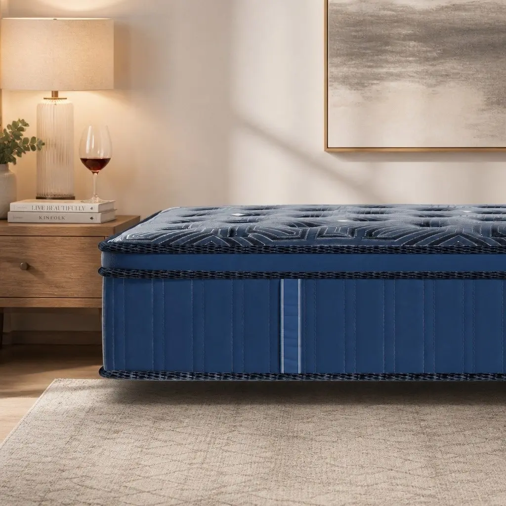 Euro Top Double Mattress 30cm Blue with 7 Zone Pocket Spring System and High Density Foam for Support and Comfort