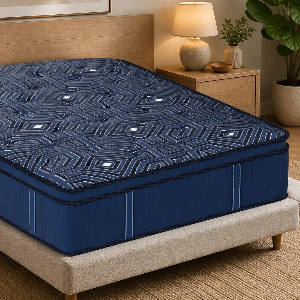 Euro Top Double Mattress 30cm Blue with 7 Zone Pocket Spring System and High Density Foam for Support and Comfort