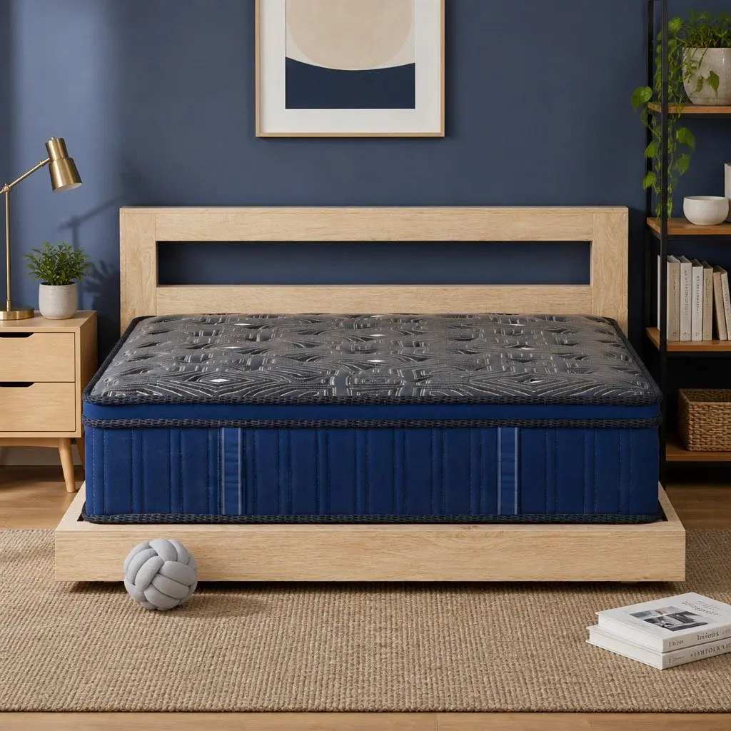 Euro Top Double Mattress 30cm Blue with 7 Zone Pocket Spring System and High Density Foam for Support and Comfort