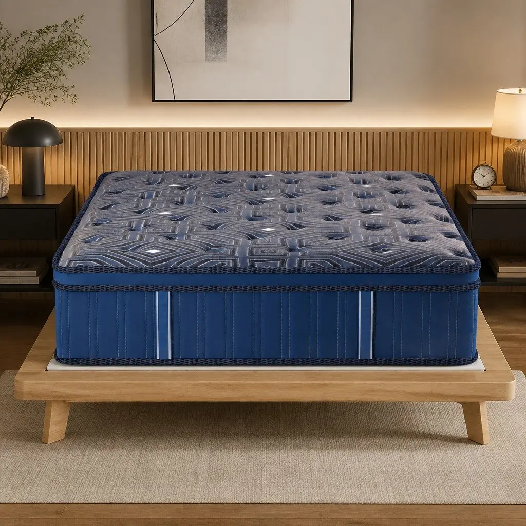 Euro Top Double Mattress 30cm Blue with 7 Zone Pocket Spring System and High Density Foam for Support and Comfort