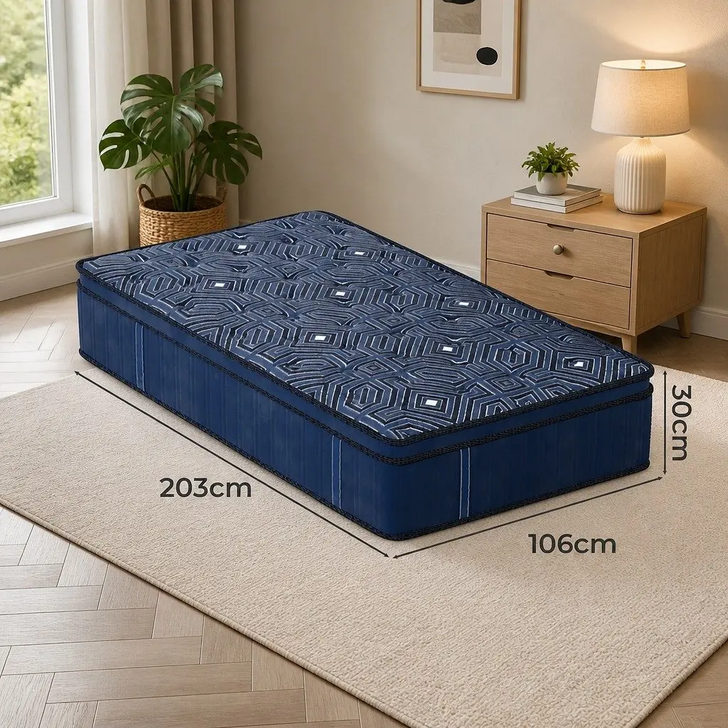 Spring Mattress Euro Top 30CM King Single Pocket Coil Support Blue