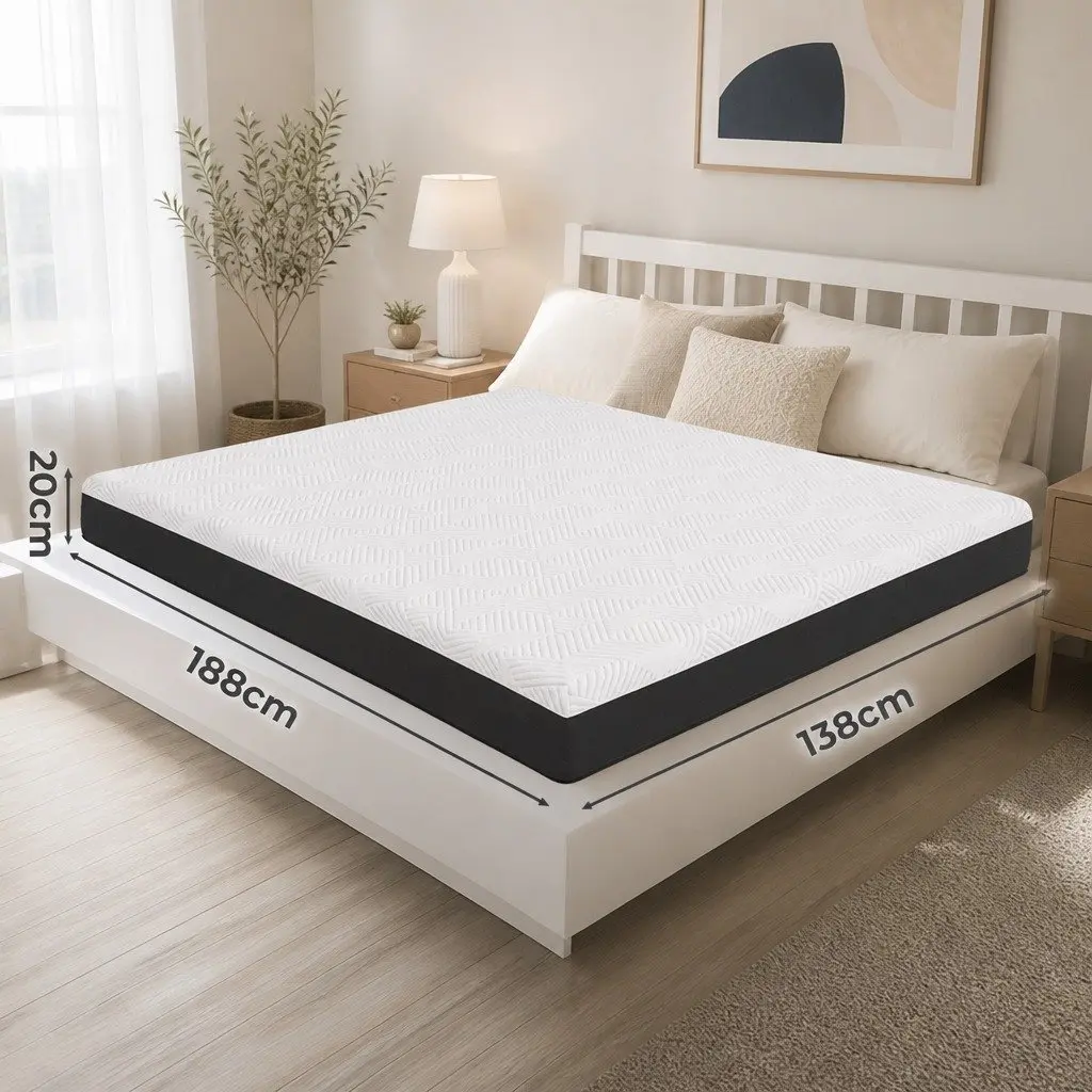 Memory Foam Mattress Pad Gel Cooling Double Hypoallergenic 20cm White