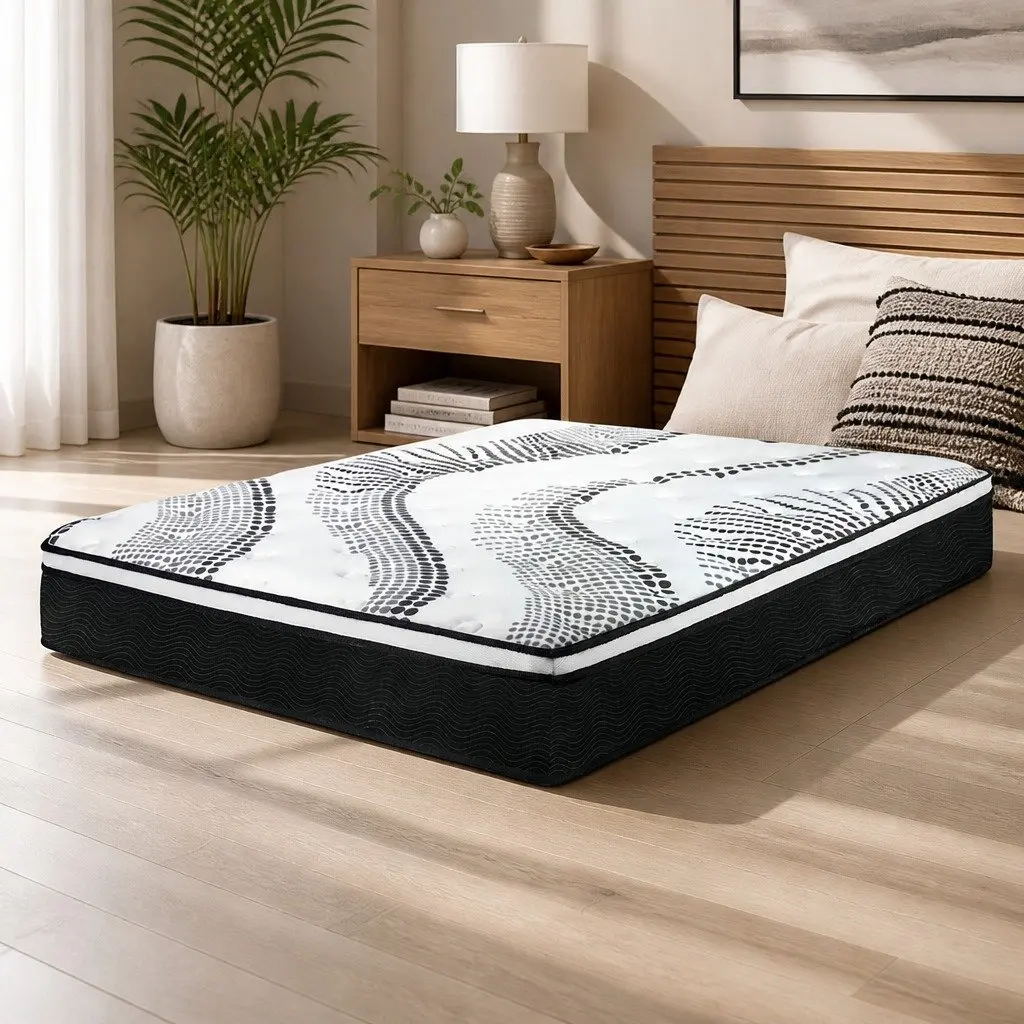 Pocket Spring Mattress Hybrid Foam Support Double Bed Medium Firm 7 Zone White and Black