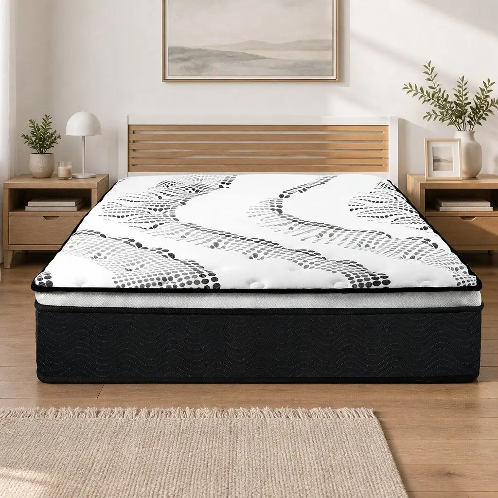Pocket Spring Mattress Hybrid Foam Support Double Bed Medium Firm 7 Zone White and Black