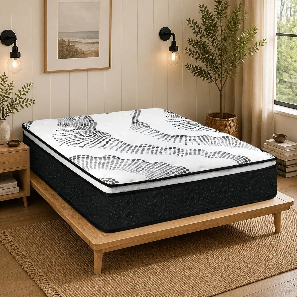 Pocket Spring Mattress Hybrid Foam Support Double Bed Medium Firm 7 Zone White and Black