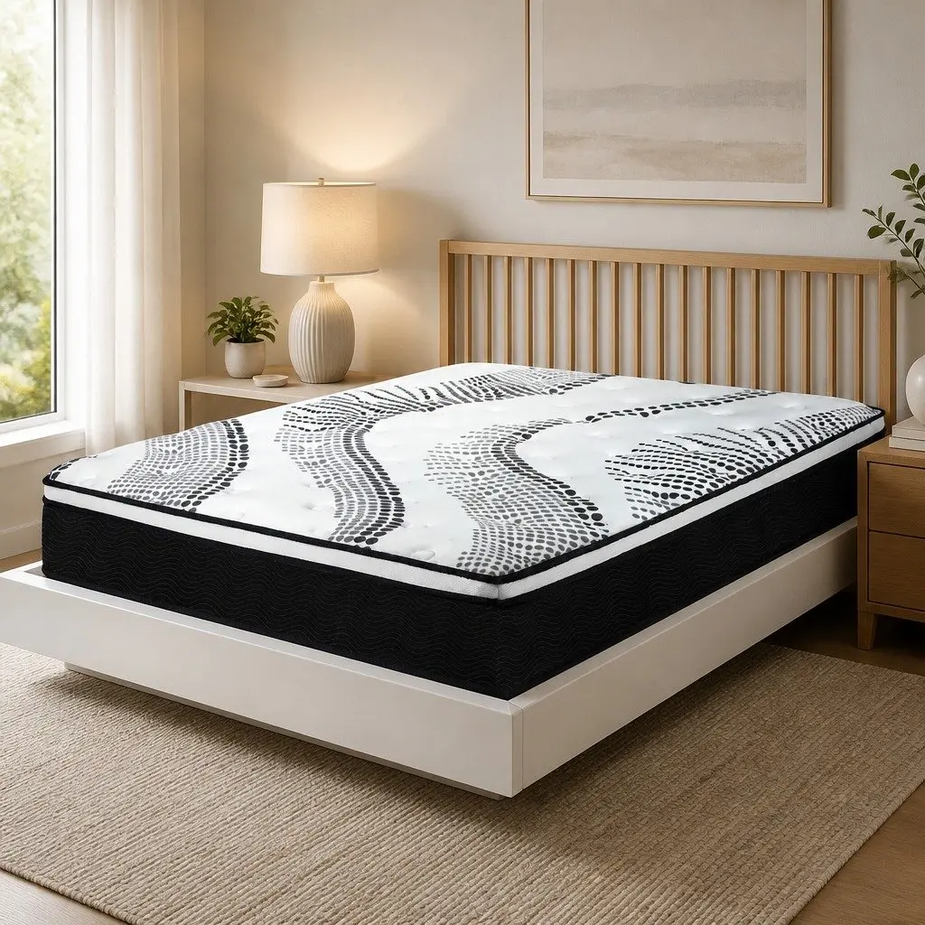 Pocket Spring Mattress Hybrid Foam Support Double Bed Medium Firm 7 Zone White and Black