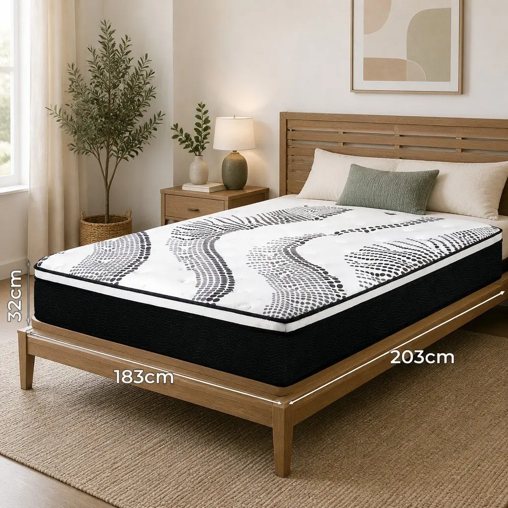 Pocket Spring Mattress King Medium Firm 7 Zone Hybrid Foam Support White and Black