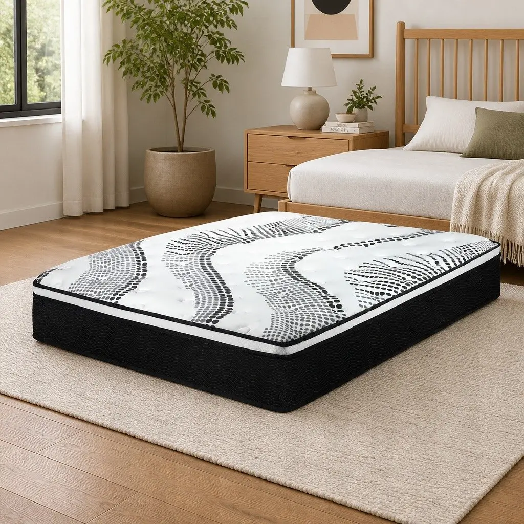 Pocket Spring Mattress King Medium Firm 7 Zone Hybrid Foam Support White and Black