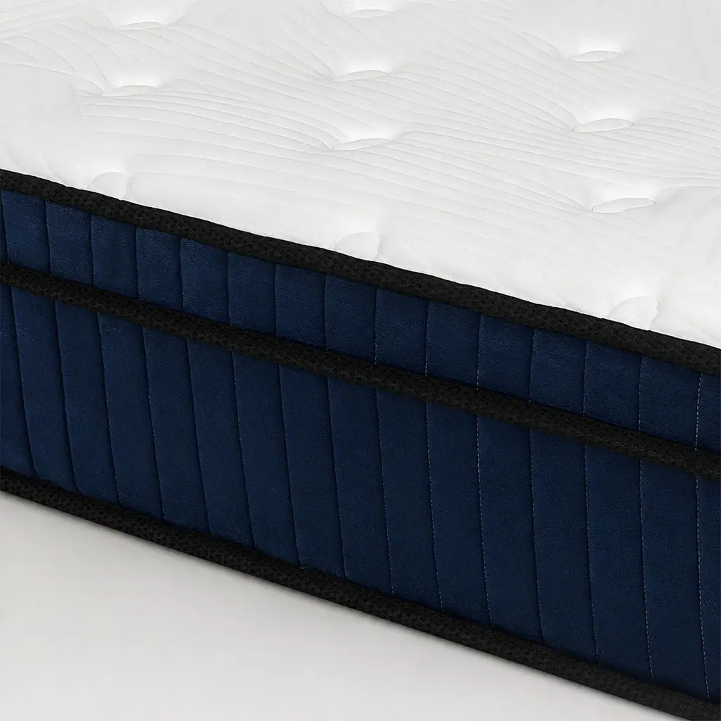 Double Mattress Medium Firm Hybrid Foam 7 Zone Pocket Spring Support White and Blue