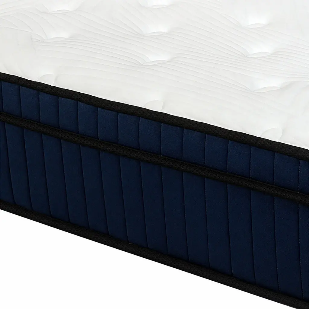 King Single Mattress Orthopedic Support 34cm 7 Zone Pocket Spring Hybrid Foam White Blue