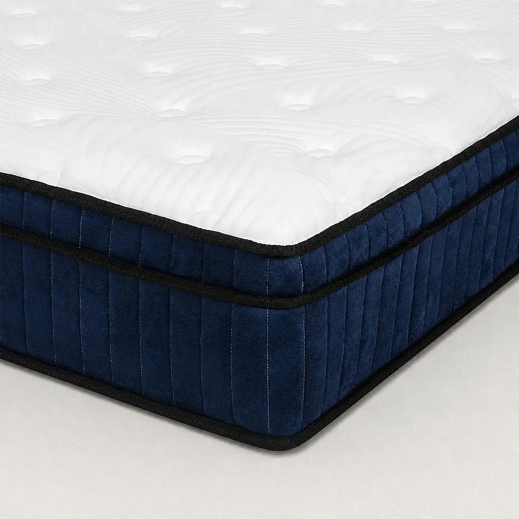 Queen Size Mattress 7 Zone Pocket Spring Medium Firm Hybrid Foam Support 34cm White Blue