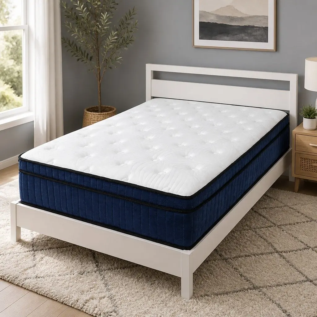 Pocket Spring Mattress Orthopedic Support Single Bed 34cm Medium Firm White and Blue