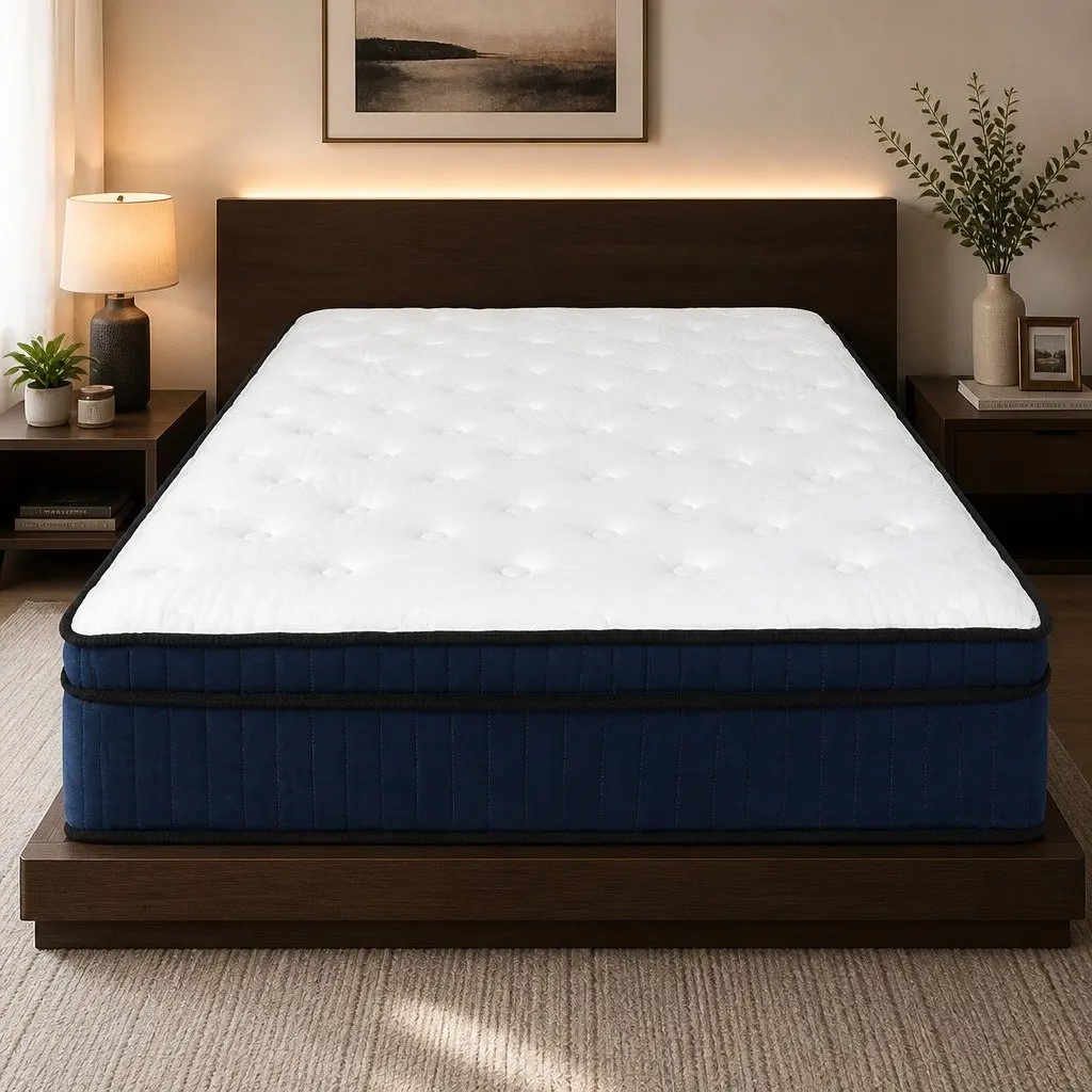Pocket Spring Mattress Orthopedic Support Single Bed 34cm Medium Firm White and Blue