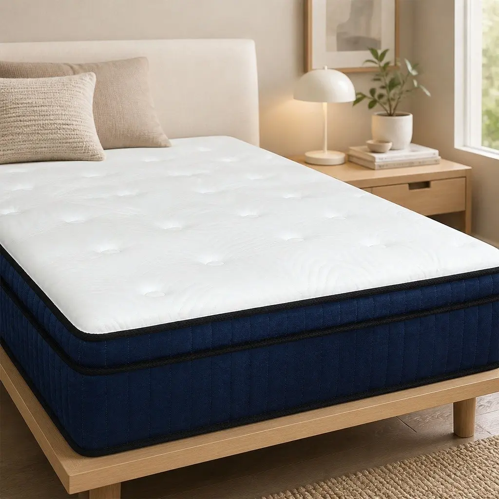Pocket Spring Mattress Orthopedic Support Single Bed 34cm Medium Firm White and Blue
