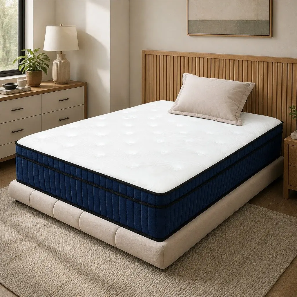Pocket Spring Mattress Orthopedic Support Single Bed 34cm Medium Firm White and Blue
