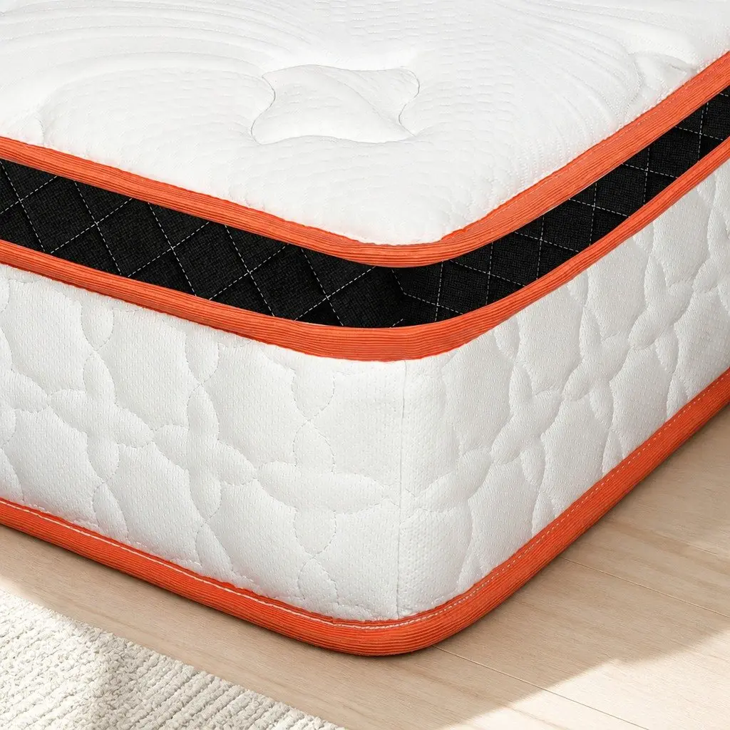 7 Zone Pocket Spring Mattress Medium Firm Double Hybrid Foam Support Orthopedic White Orange Black