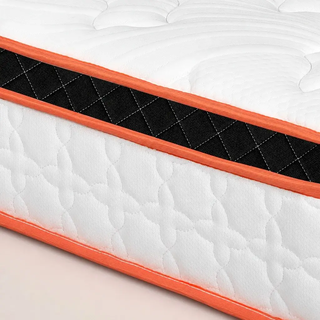 7 Zone Pocket Spring Mattress Medium Firm Double Hybrid Foam Support Orthopedic White Orange Black