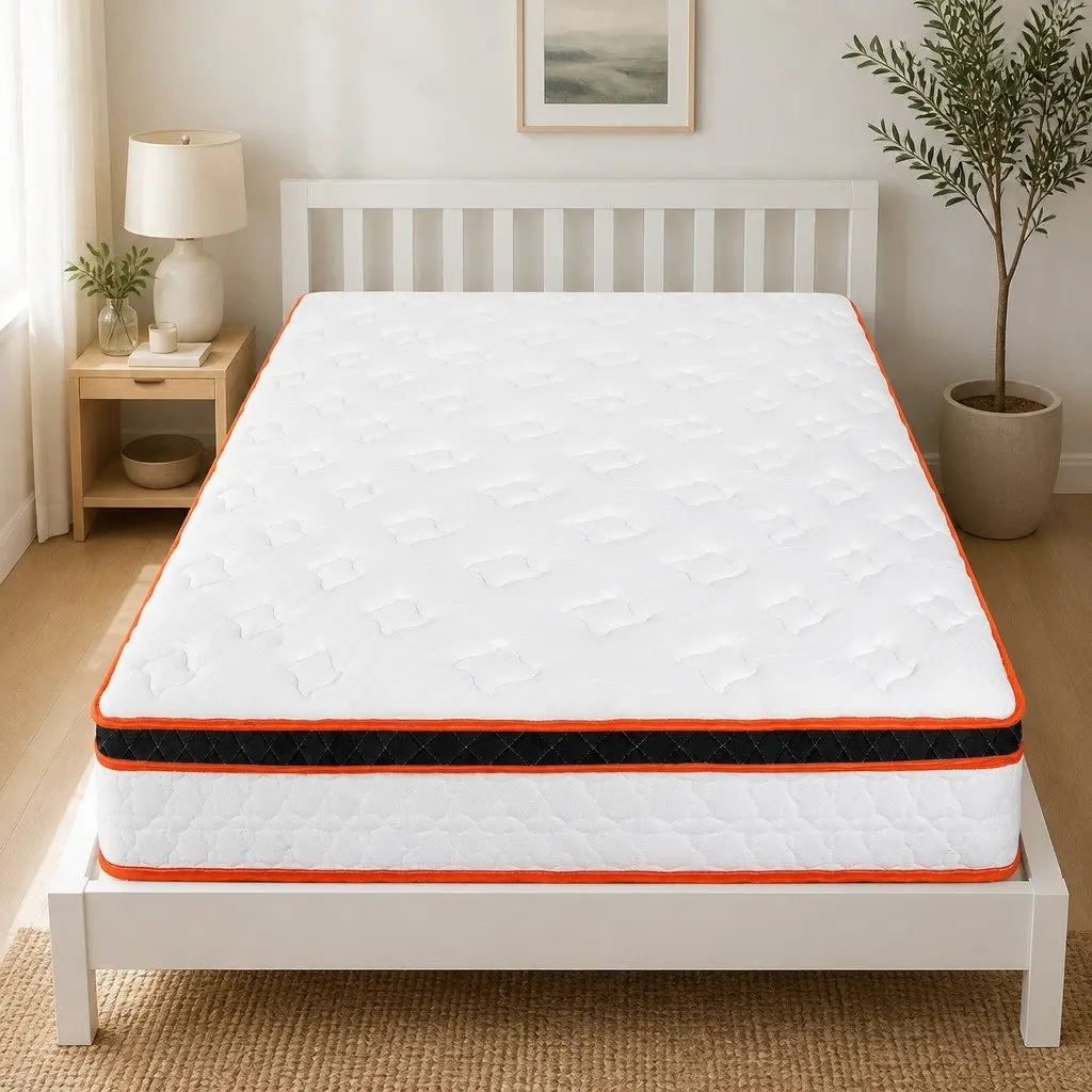 7 Zone Pocket Spring Mattress Hybrid Foam Support Medium Firm 26cm King Single White Orange Black