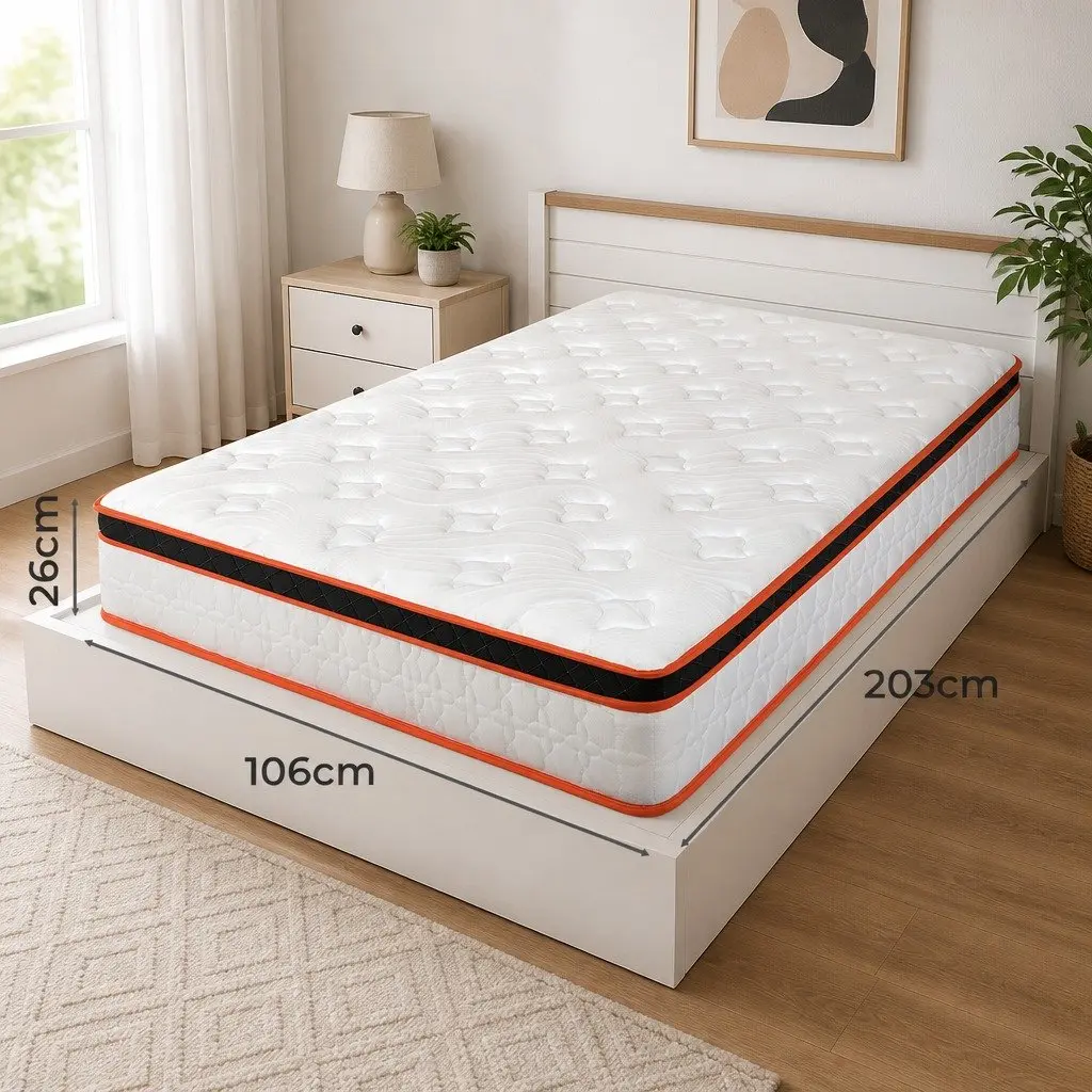 7 Zone Pocket Spring Mattress Hybrid Foam Support Medium Firm 26cm King Single White Orange Black