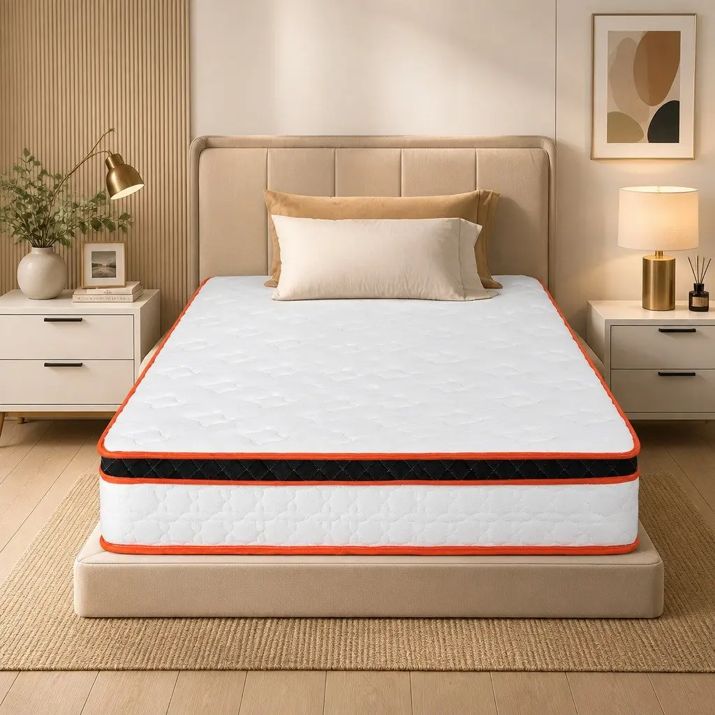7 Zone Pocket Spring Mattress Hybrid Foam Support Medium Firm 26cm King Single White Orange Black