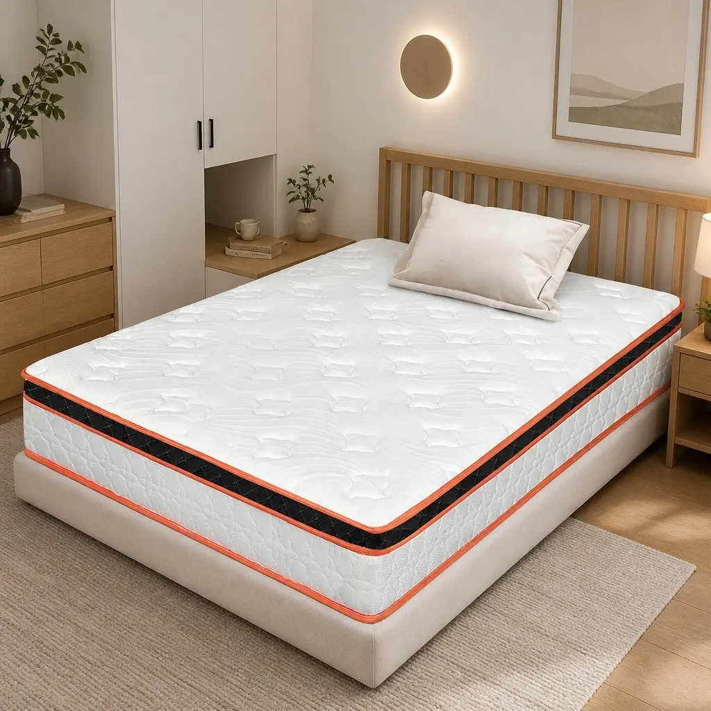 Pocket Spring Mattress Single Hybrid Foam Medium Firm 7 Zone Orthopedic White Orange Black