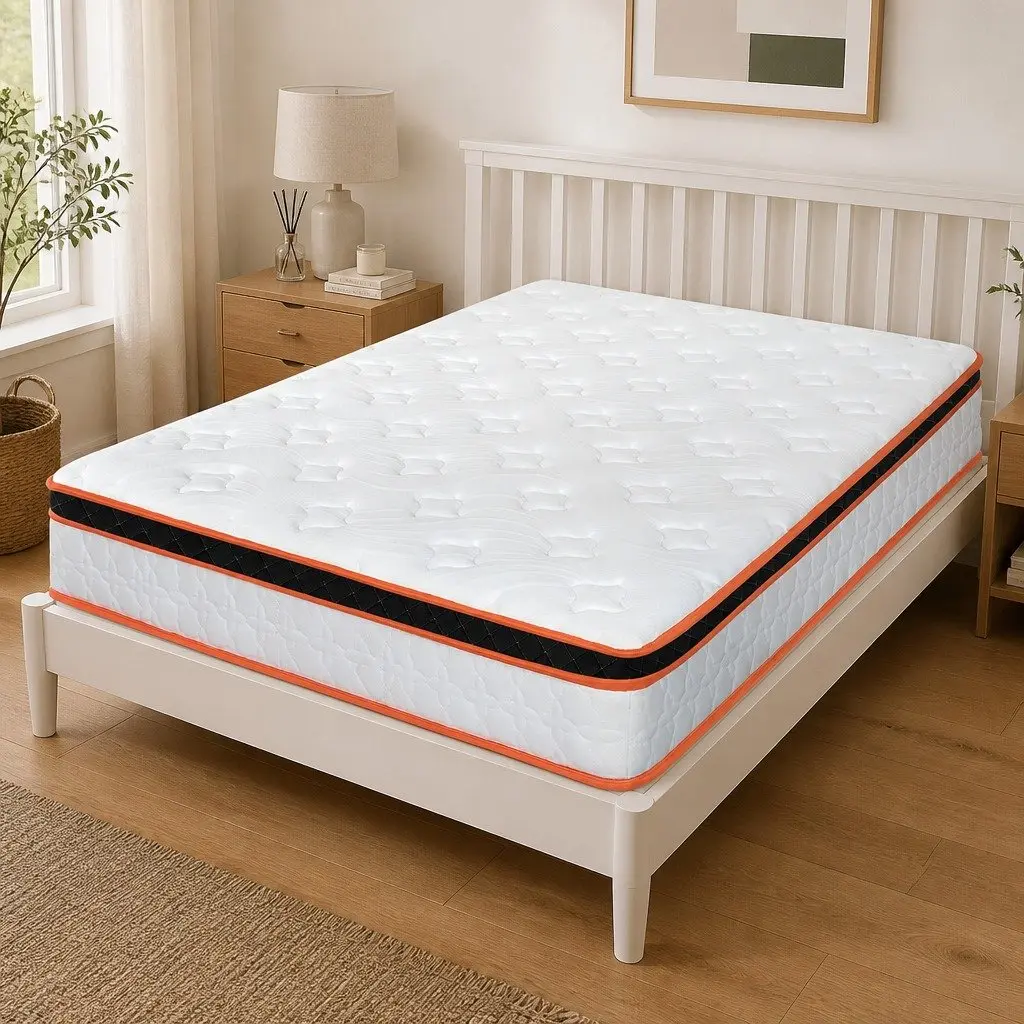 Pocket Spring Mattress Single Hybrid Foam Medium Firm 7 Zone Orthopedic White Orange Black