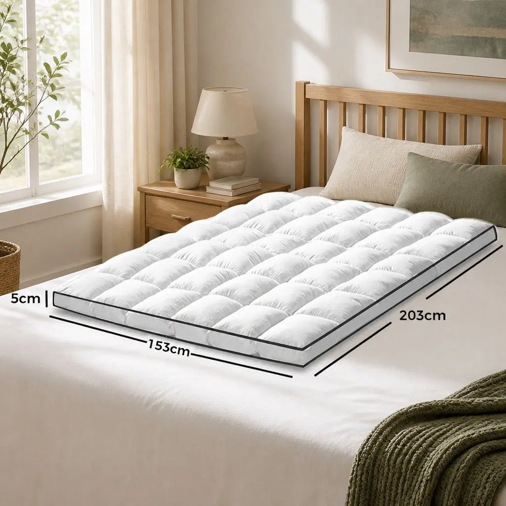 Queen Mattress Topper 4-5cm Pillowtop Anti-Allergy Dust Mite Resistant White