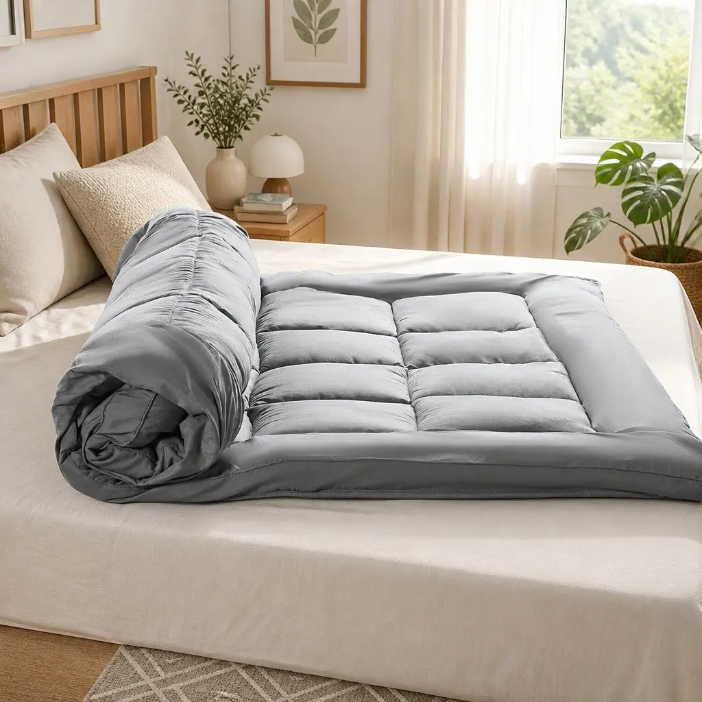 Bamboo Charcoal Fibre Mattress Topper King Single Fitted Elastic Edge Charcoal