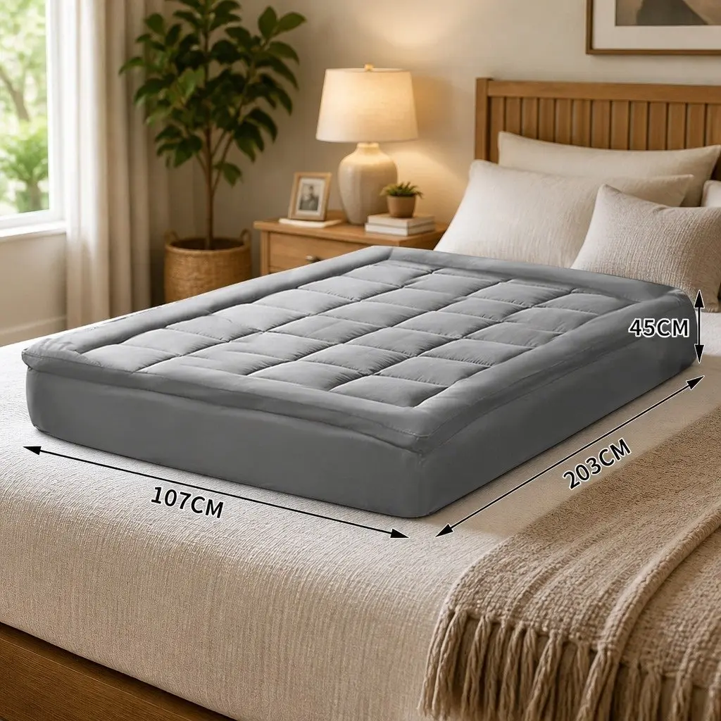 Bamboo Charcoal Fibre Mattress Topper King Single Fitted Elastic Edge Charcoal