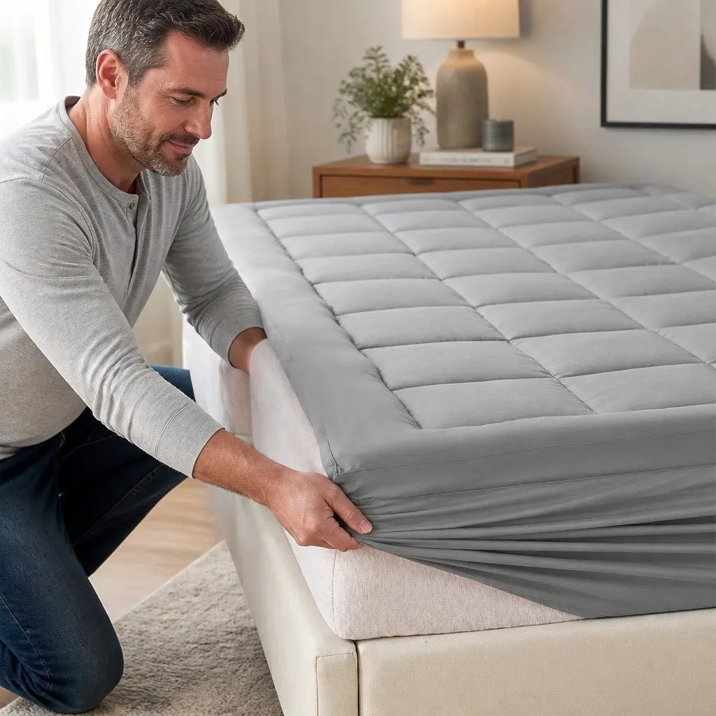 Bamboo Charcoal Fibre Mattress Topper King Single Fitted Elastic Edge Charcoal