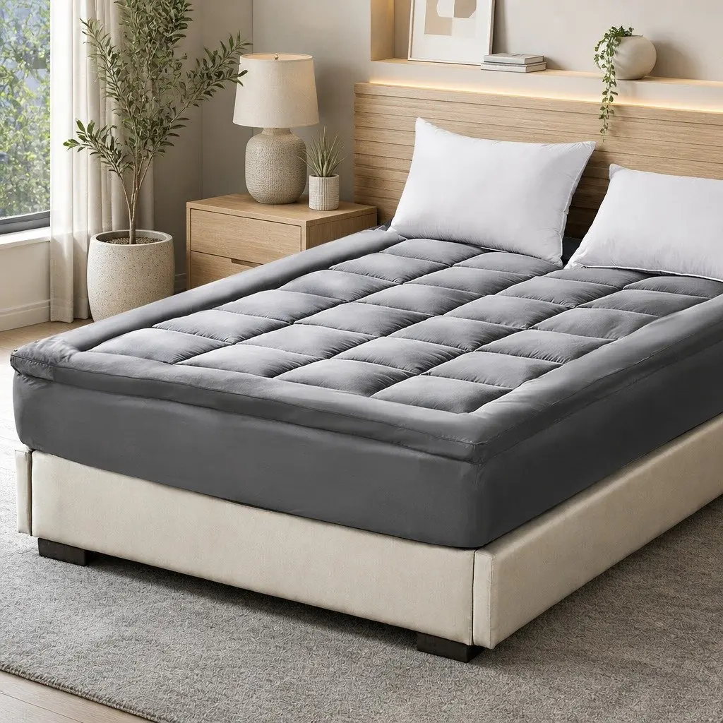 Bamboo Charcoal Fibre Mattress Topper King Single Fitted Elastic Edge Charcoal