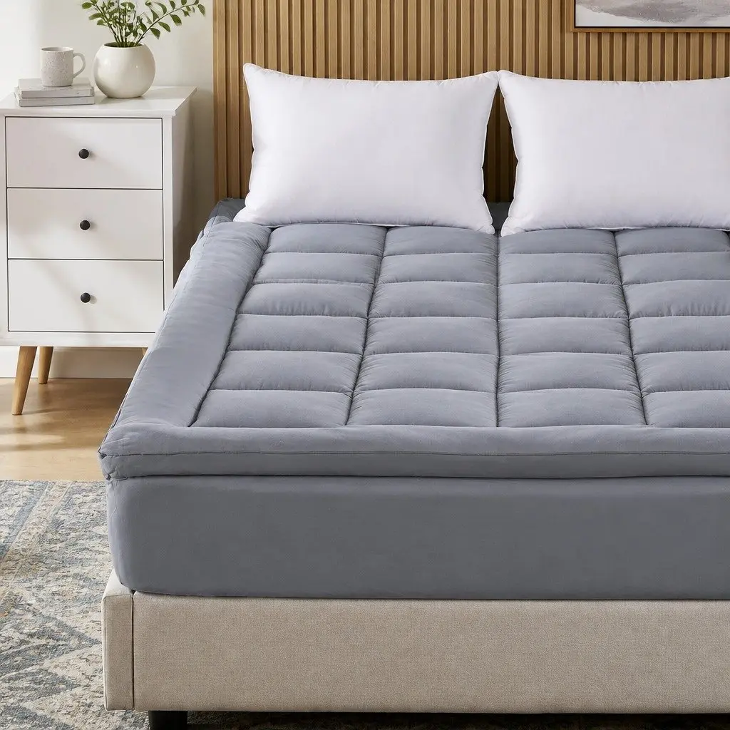 Bamboo Charcoal Fibre Mattress Topper King Single Fitted Elastic Edge Charcoal
