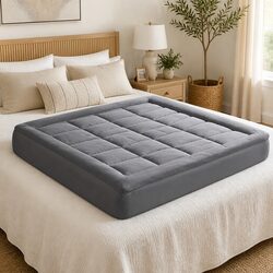 Mattress Topper Queen Bamboo Charcoal Fibre Soft Lofty Fitted Elastic Edge Sleep