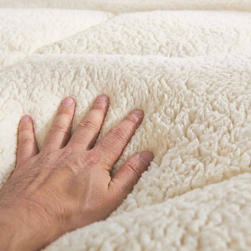 Wool Mattress Topper King Reversible Underlay Cotton Fleece Fully Fitted Elastic