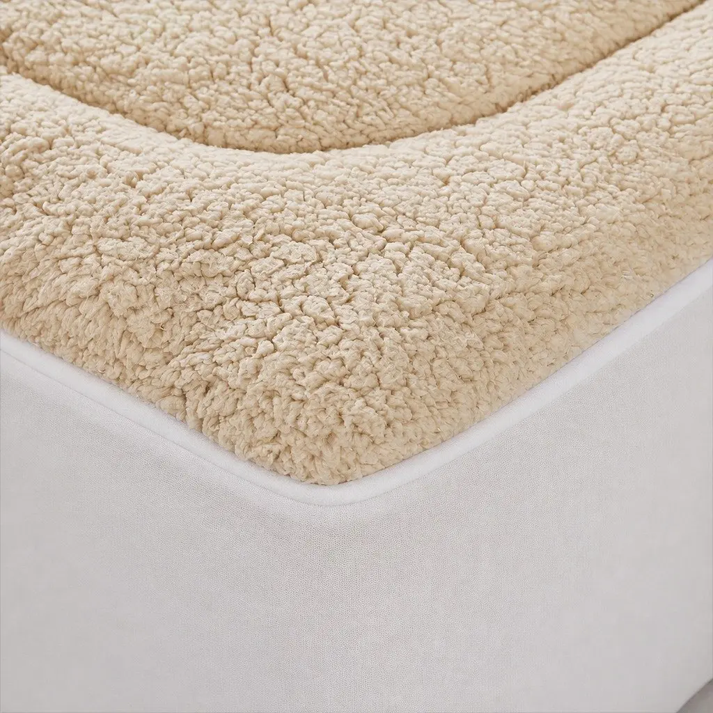 Wool Mattress Topper King Reversible Underlay Cotton Fleece Fully Fitted Elastic
