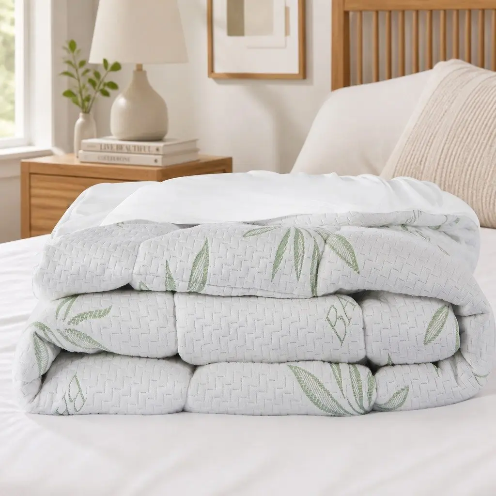Bamboo Pillowtop Mattress Topper Double Fitted Cooling Bedding Protector White 190cm L x 137cm W