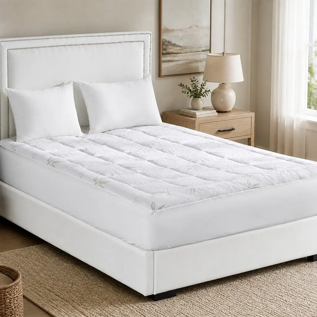 Bamboo Pillowtop Mattress Topper Cooling King White