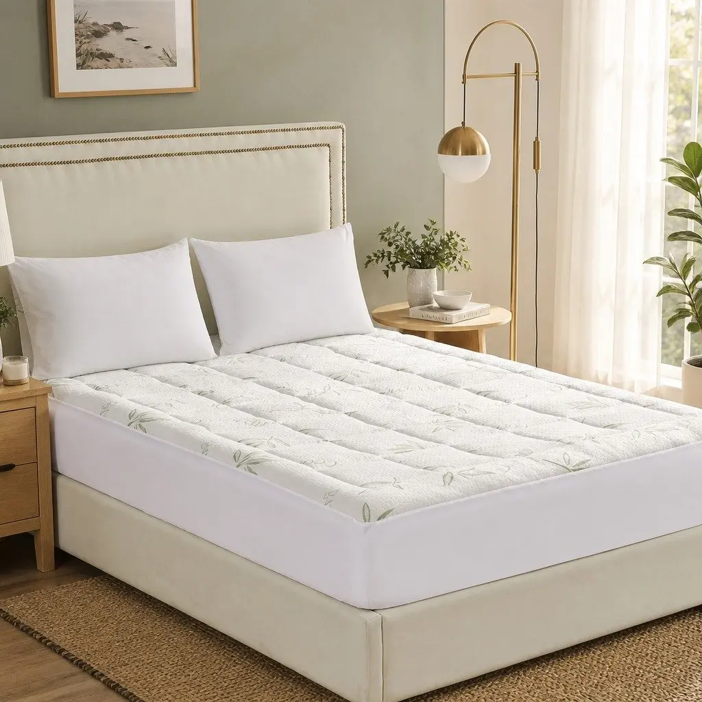 Bamboo Pillowtop Mattress Topper Cooling King White