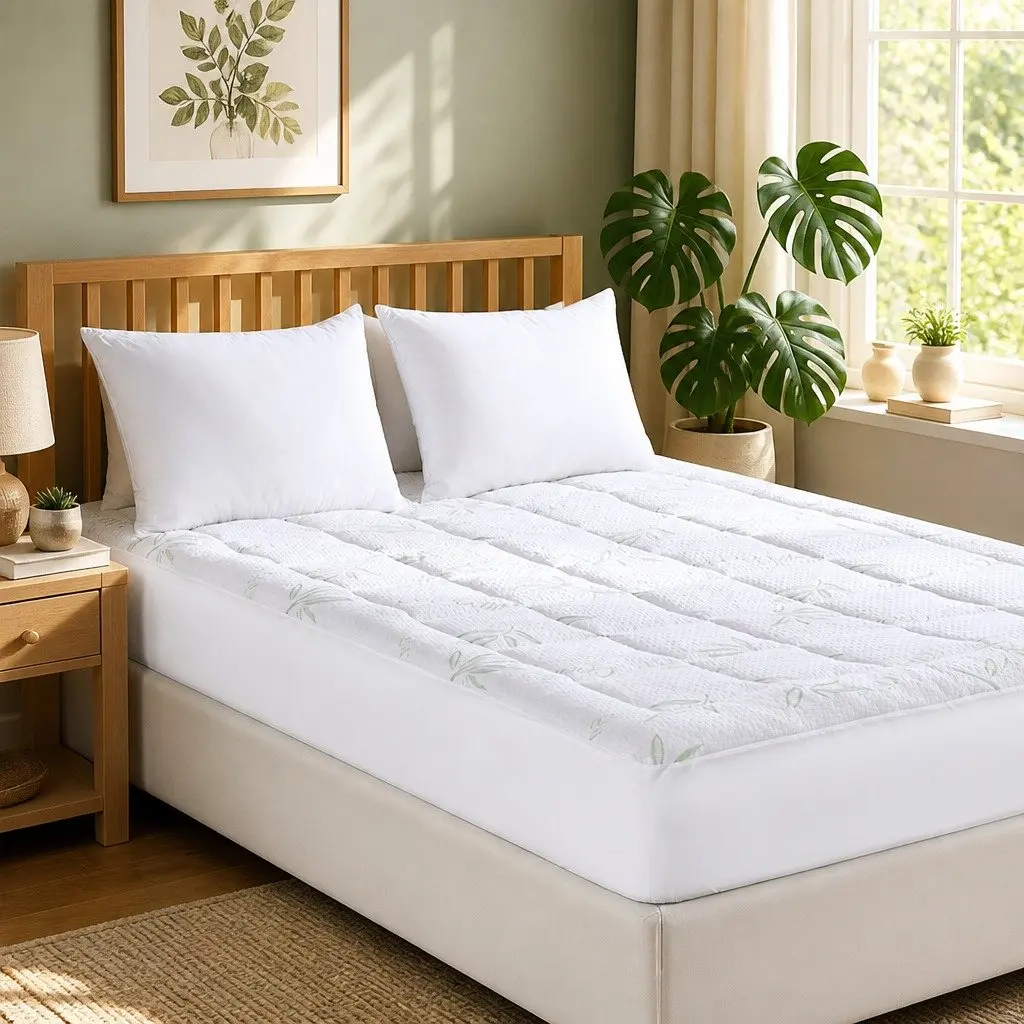 Bamboo Pillowtop Mattress Topper Cooling King White