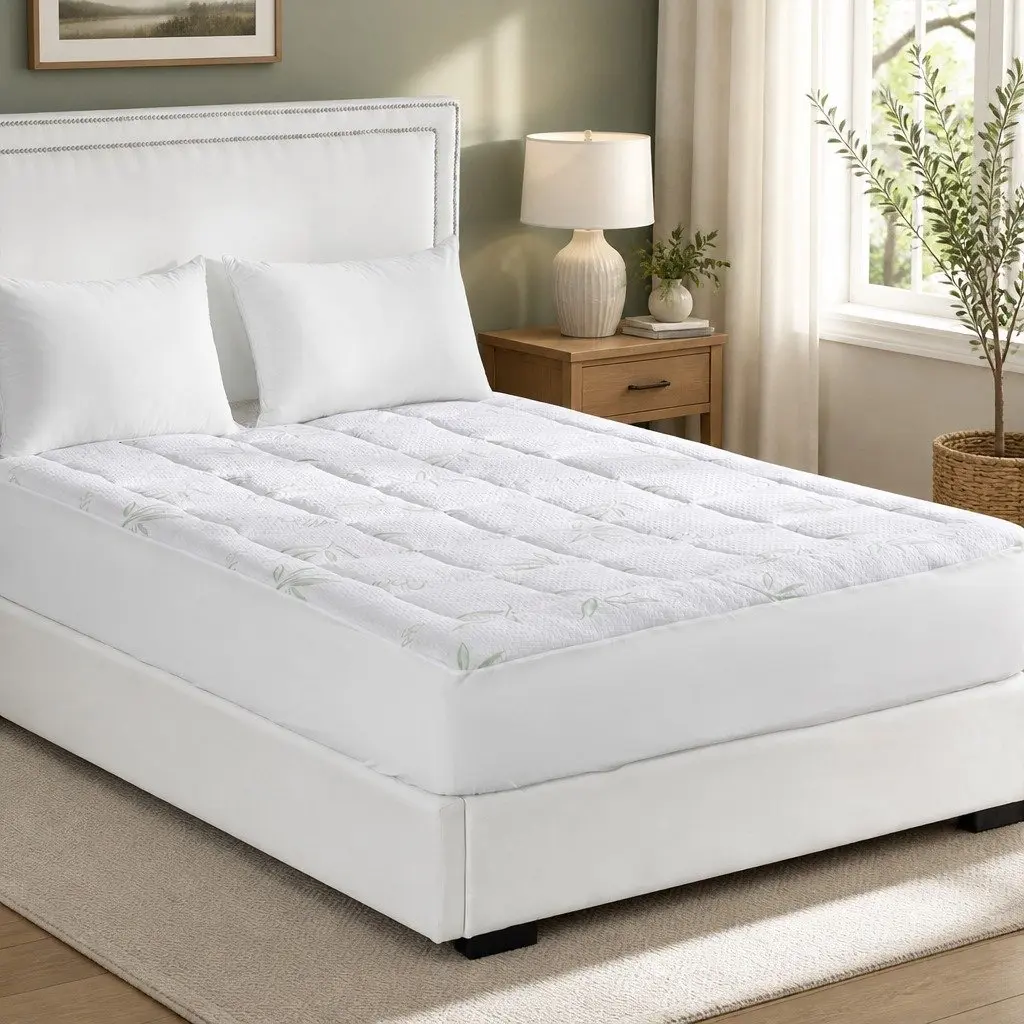 Bamboo Mattress Topper Cooling Queen Size Fitted White